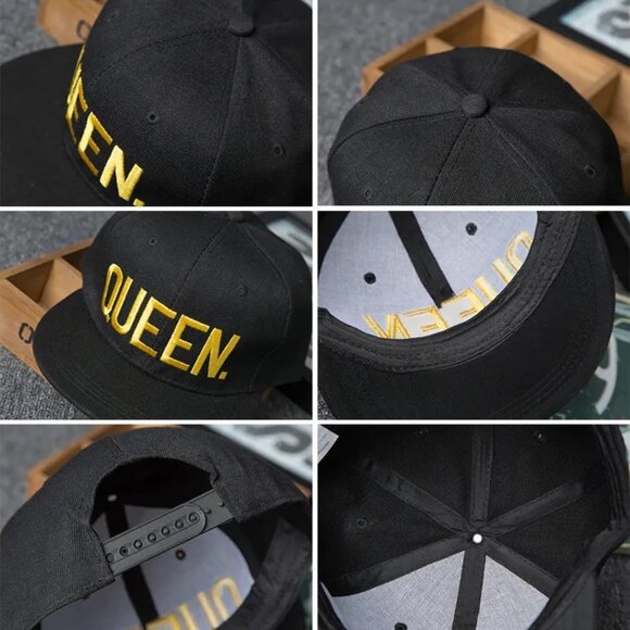 Queen. Snapback Hat Classic Flat Brim Baseball Cap Black, Yellow Letters, King - Picture 4 of 5
